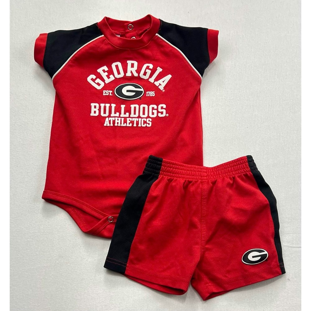 NCAA Georgia Bulldogs Infant Boys Red Black Bodysuit Shorts Set Jersey Mesh 6-9M
